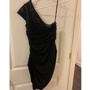 One shoulder black cocktail dress